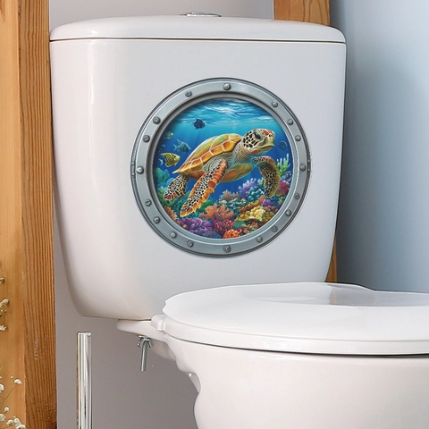 3D Submarine Porthole Sea Turtle Underwater World Bathroom Toilet Sticker Waterproof PVC Home Decor Wall Art Decal
