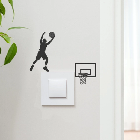 Basketballspieler Dunk Silhouette Schalter Wandaufkleber PVC Abnehmbar Kreativ Sport Dekor Für Zuhause Büro Wohnzimmer