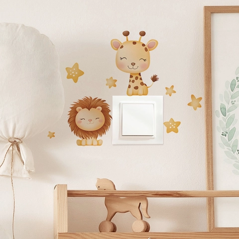 Cartoon Lion Giraffe Star Wall Stickers Self Adhesive PVC Removable Switch Stickers For Kids Nursery Room Decor