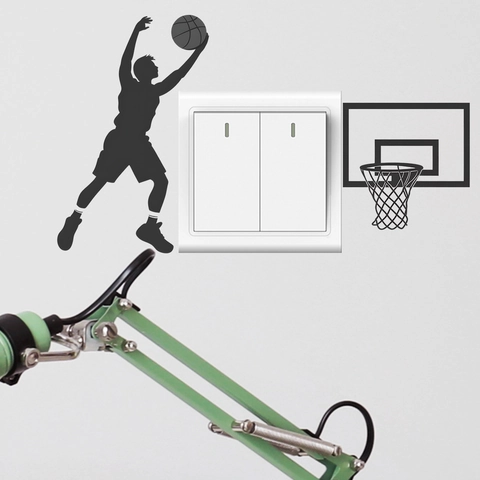 Basketballspieler Dunk Silhouette Schalter Wandaufkleber PVC Abnehmbar Kreativ Sport Dekor Für Zuhause Büro Wohnzimmer