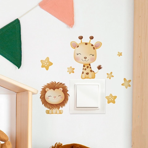 Cartoon Lion Giraffe Star Wall Stickers Self Adhesive PVC Removable Switch Stickers For Kids Nursery Room Decor