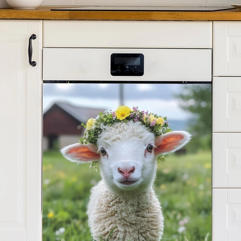 Cute Lamb With Flower Crown Wall Sticker PVC Self Adhesive Decal For Bedroom Kitchen Appliance Wardrobe Home Decor Rural Style