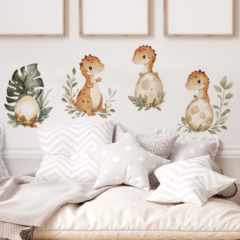 Pegatinas de Pared de Huevos de Dinosaurio de Dibujos Animados Calcomanías de PVC Acuarela Removibles para Habitación Infantil Dormitorio