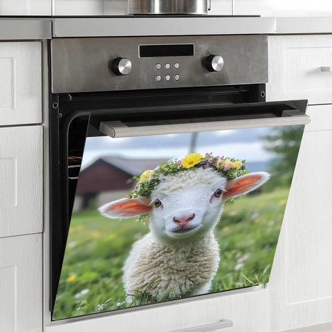 Cute Lamb With Flower Crown Wall Sticker PVC Self Adhesive Decal For Bedroom Kitchen Appliance Wardrobe Home Decor Rural Style