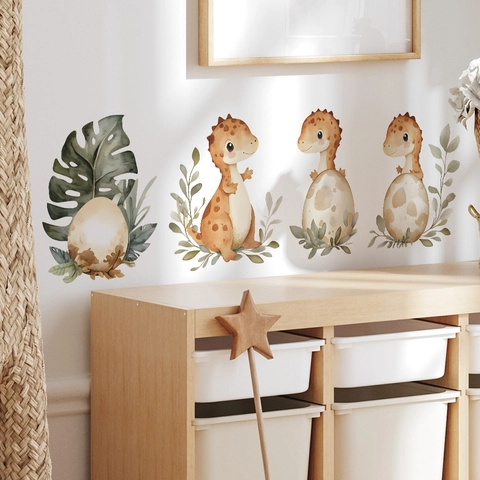 Pegatinas de Pared de Huevos de Dinosaurio de Dibujos Animados Calcomanías de PVC Acuarela Removibles para Habitación Infantil Dormitorio