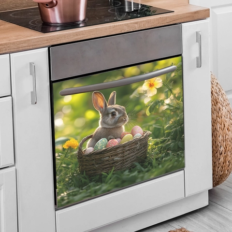 Easter Rabbit Wall Sticker Removable PVC Decal For Dishwasher Fridge Oven Window Easter Egg Flower Basket Decorative Wall Mural