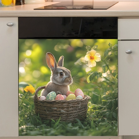 Easter Rabbit Wall Sticker Removable PVC Decal For Dishwasher Fridge Oven Window Easter Egg Flower Basket Decorative Wall Mural