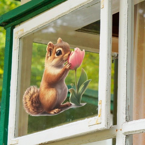 Tulip Squirrel Wall Sticker Self Adhesive PVC Decal For Home Living Room Bedroom Wardrobe Decoration Removable Printed Art Mural
