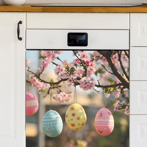 Adesivo Magnetico per Lavastoviglie Con Uova di Pasqua e Fiori di Ciliegio per Mobile Cucina Frigo PVC Floreale Rimovibile Decorazione Festa
