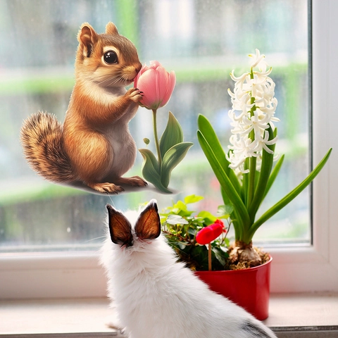 Tulip Squirrel Wall Sticker Self Adhesive PVC Decal For Home Living Room Bedroom Wardrobe Decoration Removable Printed Art Mural