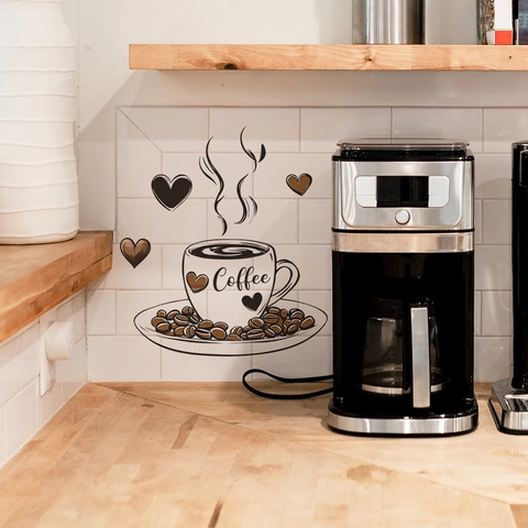 Creative Coffee Cup Heart Wall Sticker PVC Removable DIY Art Decal For Kitchen Cafe Restaurant Home Decor Wall Mural