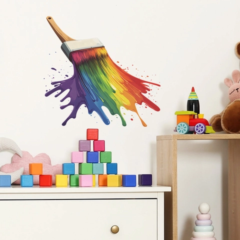 Kreative Regenbogen Pinsel Wandtattoo PVC Selbstklebend Farbige Farbspritzer Wandaufkleber Für Kinderzimmer Deko