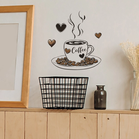 Creative Coffee Cup Heart Wall Sticker PVC Removable DIY Art Decal For Kitchen Cafe Restaurant Home Decor Wall Mural