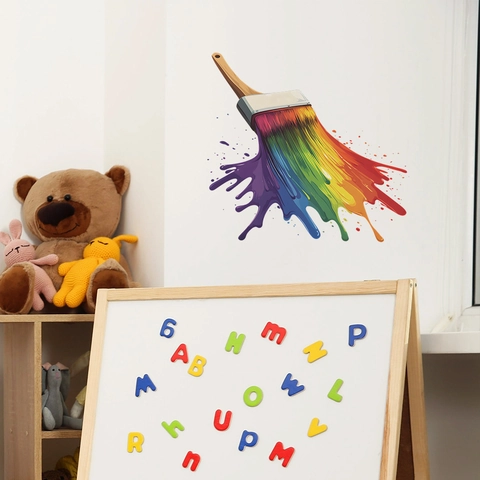Kreative Regenbogen Pinsel Wandtattoo PVC Selbstklebend Farbige Farbspritzer Wandaufkleber Für Kinderzimmer Deko