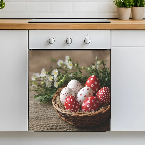 Easter Egg Basket PVC Wall Sticker Self Adhesive Decorative Decal For Home Kitchen Fridge Dishwasher Wardrobe Festive Decor