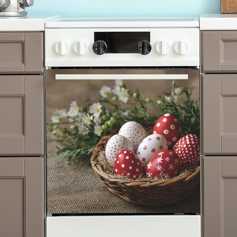 Easter Egg Basket PVC Wall Sticker Self Adhesive Decorative Decal For Home Kitchen Fridge Dishwasher Wardrobe Festive Decor