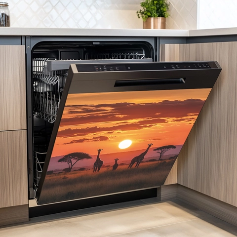 African Savanna Sunset Giraffe Landscape PVC Kitchen Dishwasher Fridge Decal Self Adhesive Decorative Wall Sticker