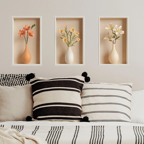 Moderne Minimalistische Blumenvasen 3D Visuelle PVC Wandaufkleber Dekorative Aufkleber Für Schlafzimmer Wohnzimmer Eingang Home Decor