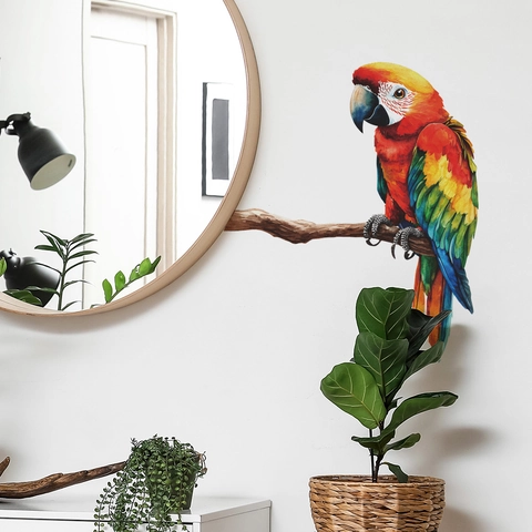 Colorful Parrot On Branch Wall Sticker Removable PVC Watercolor Bird Decal For Living Room Bedroom Home Office Wall Decor