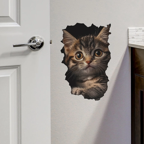 3D Getigerte Katze Wandaufkleber Abnehmbar PVC Wasserdicht Wandtattoo Für Badezimmer Toilette Zuhause Deko Kreative Poster