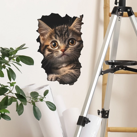 3D Getigerte Katze Wandaufkleber Abnehmbar PVC Wasserdicht Wandtattoo Für Badezimmer Toilette Zuhause Deko Kreative Poster
