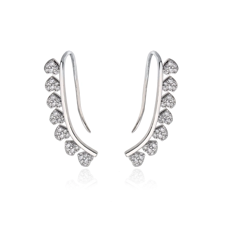 18K Gold Plated Brass Cubic Zirconia Heart Jewelry Set For Women Open Adjustable Ring And Heart Ear Climber Earrings