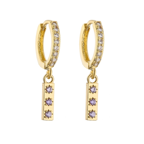 Boucles d'Oreilles Pendantes en Cuivre avec Strass pour Femmes Plaquées Or Étoile Tai Chi Yin Yang Oval Bar Drop Huggie Hoop Bijoux de Mode Cadeau