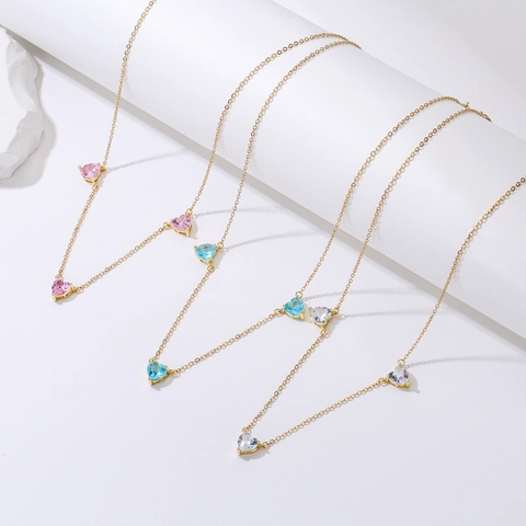 Kupfer Dreifach Herz Zirkonia Anhänger Halskette Für Damen Mikro Eingelegt Süße Herzform Kette Halskette Mode Schmuck Geschenk