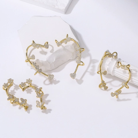 Zirconia Heart Butterfly Ear Cuffs For Women Copper Gold Silver Plated Elegant Non Piercing Wrap Crawler Earrings Fashion Jewelry