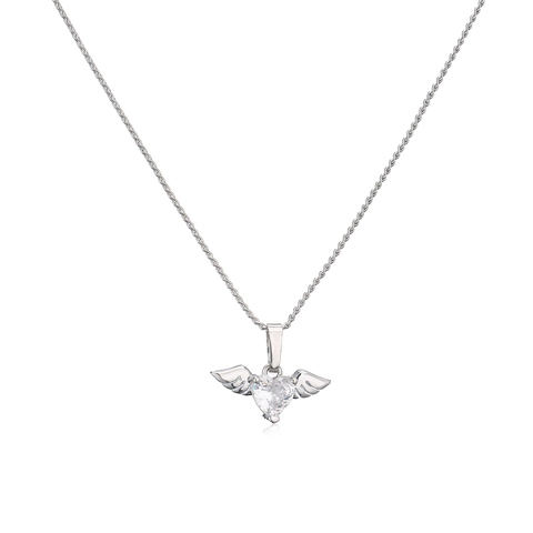 Copper Rhinestone Angel Wings Heart Jewelry Set Necklace Adjustable Ring Drop Earrings For Women Elegant Romantic Accessories