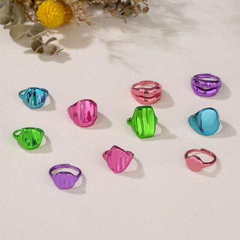 Punk Copper Geometric Adjustable Ring Colorful Electroplated Metallic Fashion Open Finger Ring For Women Personalized Jewelry