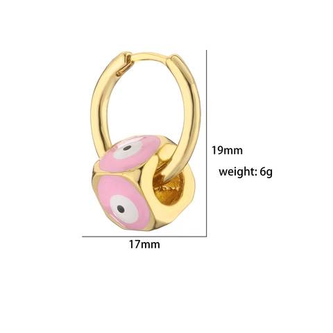 Gold Plated Copper Evil Eye Hoop Earrings For Women Micro Rhinestone Inlaid Geometric Cube Enamel Charm Earrings Jewelry