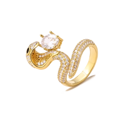 Mode Luxe Slangenring Voor Vrouwen Verguld Koper Micro Pave Zirkonia Ovale Hoofdsteen Verstelbare Open Vingerring Sieraden