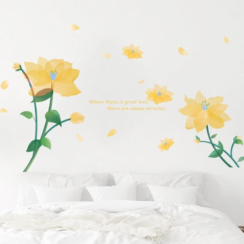 Yellow Watercolor Flower Wall Stickers Romantic Floral Self Adhesive PVC Wallpaper Decal For Living Room Bedroom Study Home Decor