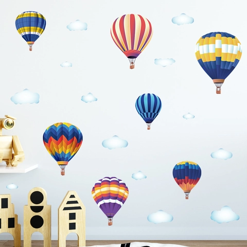 Vinilos De Pared De Globos Aerostáticos Y Nubes De Dibujos Animados Para Dormitorio Infantil Guardería Creativos PVC