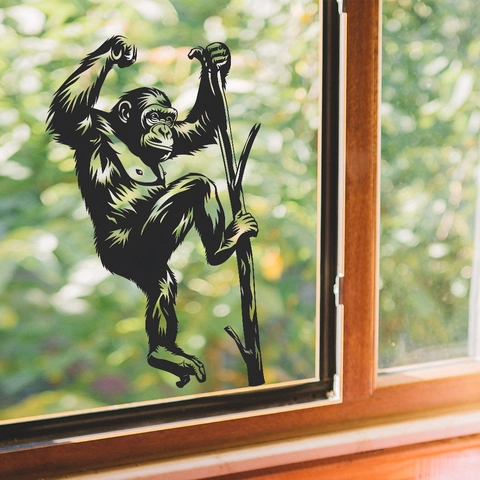 Black Gorilla Climbing Tree Branch Wall Sticker Removable PVC Decal For Living Room Bedroom Glass Decor Silhouette Art