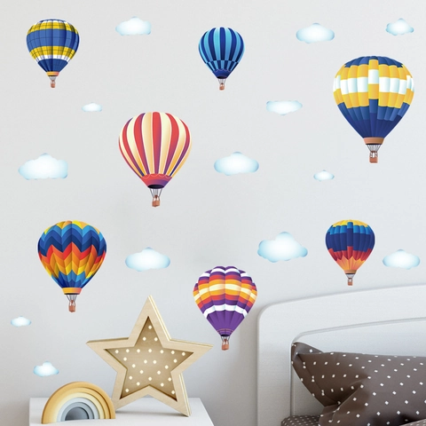 Vinilos De Pared De Globos Aerostáticos Y Nubes De Dibujos Animados Para Dormitorio Infantil Guardería Creativos PVC