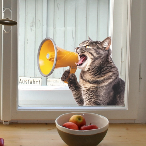 Creative Funny Cartoon Cat With Yellow Megaphone Window Sticker PVC Self Adhesive Wall Decal For Bedroom Living Room Decor