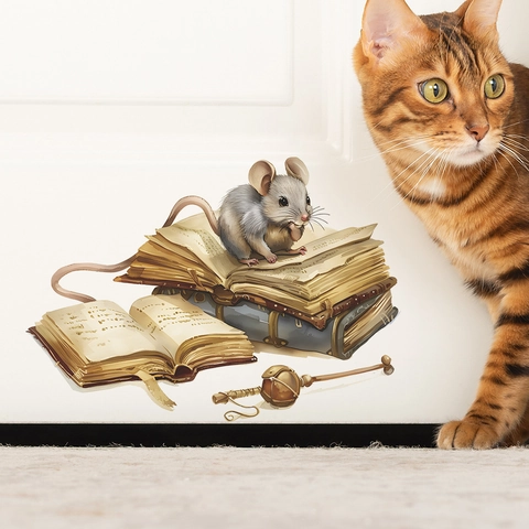Pegatina de Pared 3D Ratón Realista Sobre Libros Calcomanía Decorativa de PVC Para Escaleras Dormitorio Baño Póster Autoadhesivo