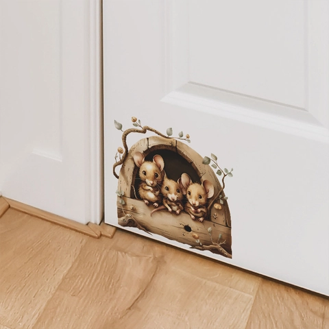 Cartoon Mouse Hole Wall Sticker Removable PVC Self Adhesive Wall Decal For Bedroom Bathroom Living Room Skirting Decor