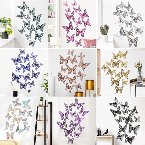 3D Holle Vlinder Muurstickers Huis Decoratie DIY Verwijderbare Vlinder Decals Voor Woonkamer Slaapkamer Bruiloft Feest Decoratie
