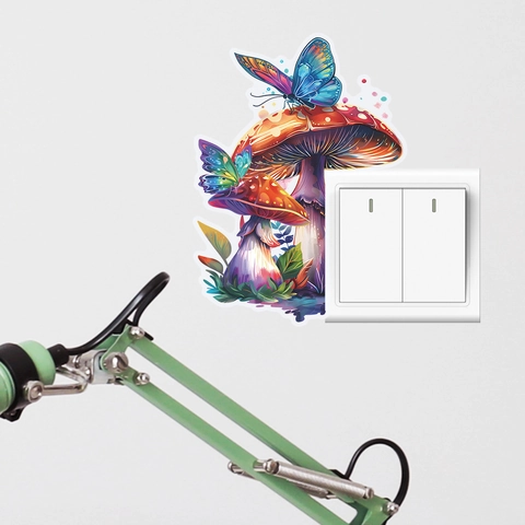 Traumhafte Pilz Schmetterling Nachtleuchtend Schalter Aufkleber Wandtattoo Fantasie Wald PVC Dekorativ Nachtlicht Sticker