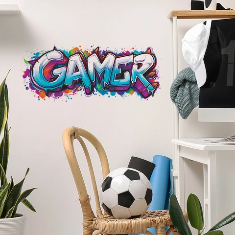 Πολύχρωμο Αυτοκόλλητο Τοίχου Γκράφιτι GAMER Αφαιρούμενο PVC Αυτοκόλλητο για Δωμάτιο Παιχνιδιών Κρεβατοκάμαρα Διακόσμηση Σπιτιού