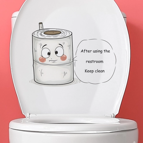 Pegatina Creativa de Tapa de Inodoro de Dibujos Animados Removible Impermeable PVC Calcomanía de Baño Eslogan Keep Clean