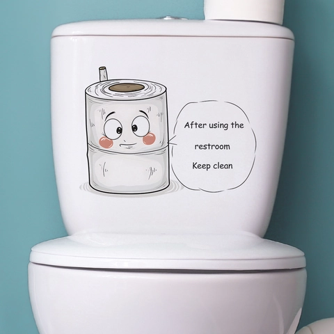 Pegatina Creativa de Tapa de Inodoro de Dibujos Animados Removible Impermeable PVC Calcomanía de Baño Eslogan Keep Clean