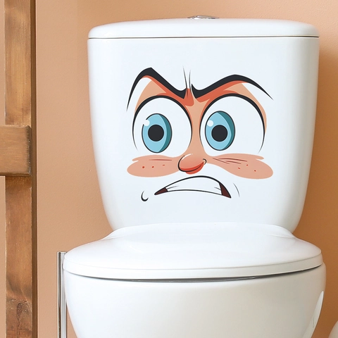 Kreative Cartoon Überraschung Emoji Toilettenaufkleber Wasserdicht PVC Selbstklebend Wandtattoo Für Badezimmer Kinderzimmer