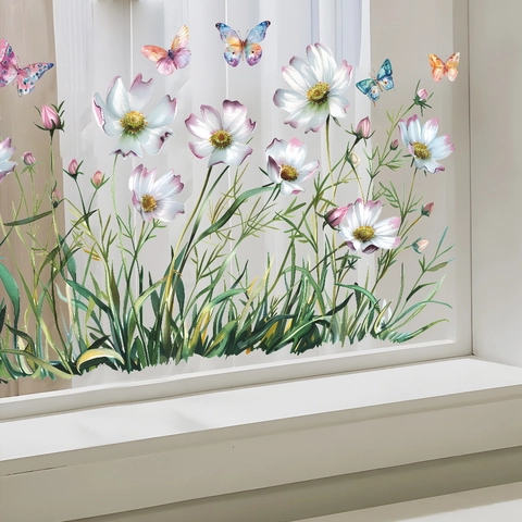 Galsang Flower Butterfly Wall Sticker PVC Waterproof Window Cling For Living Room Bedroom Bathroom Home Decorative Decal