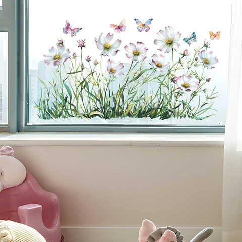 Galsang Flower Butterfly Wall Sticker PVC Waterproof Window Cling For Living Room Bedroom Bathroom Home Decorative Decal
