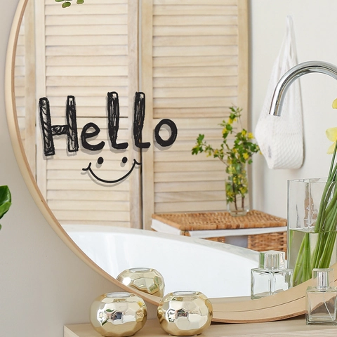 Adesivo Murale Lettera Hello Faccia Sorridente Removibile PVC Specchio Decalcomania Per Soggiorno Camera Da Letto Casa Arte Decorativa