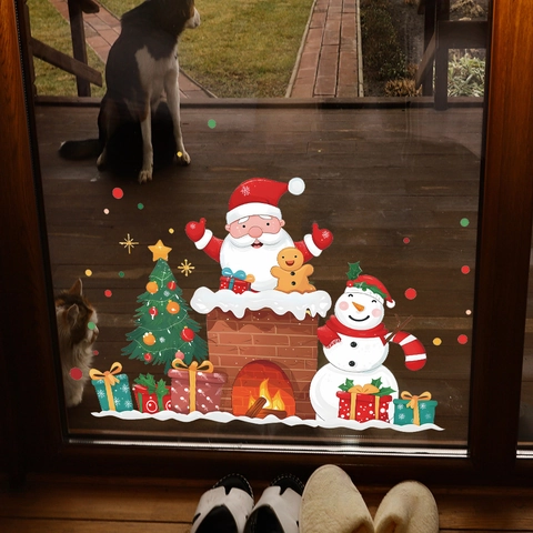 Weihnachten Statische Fensterbilder Weihnachtsmann Schneemann Weihnachtsbaum Wandtattoo Glasfenster Feiertag Zuhause Dekoration